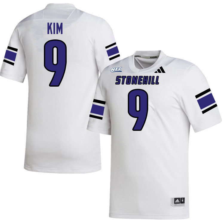 Stonehill Skyhawks #9 Zachary Kim College Football Jerseys,Uniforms Stitched-White